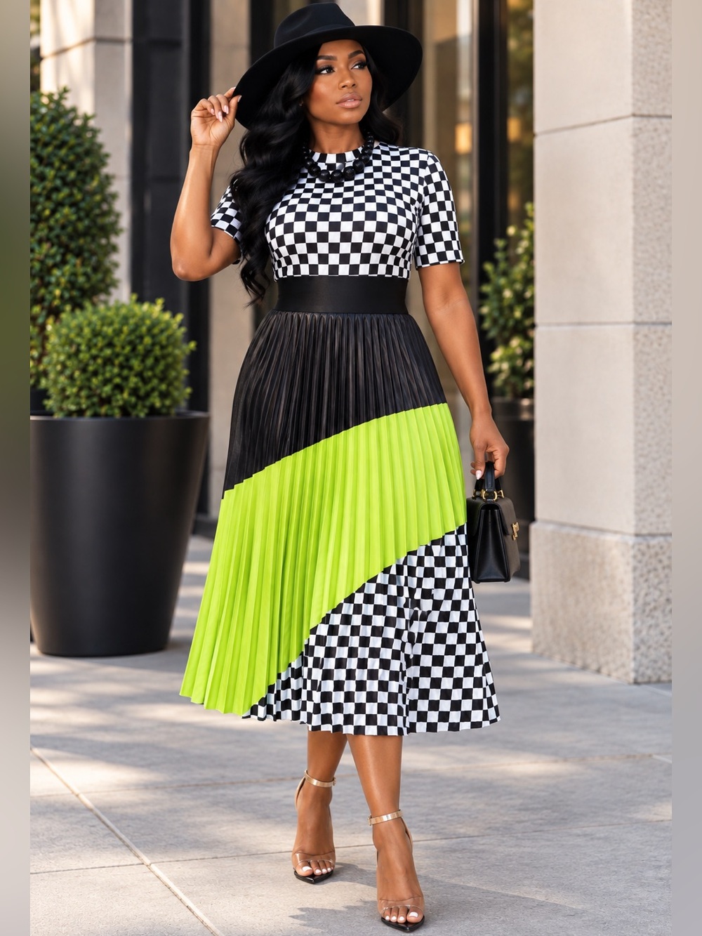 Lime green pleated skirt